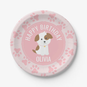 ピンクの子犬の誕生日パーティーのプレートのポープリント ペーパープレート