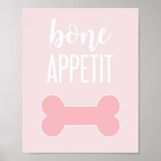 ピンクの子犬の誕生日パーティーサイン「Bone Appetite」 ポスター (正面)