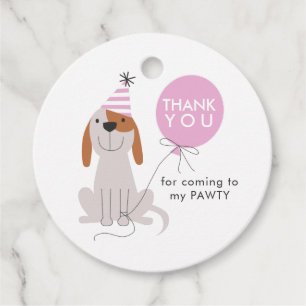 ピンクの子犬の誕生日パーティー フェイバータグ