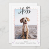 ピンクの子犬の養子縁組の告知フォトカード 招待状 (正面/裏面)