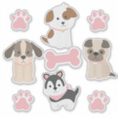 ピンクの子犬ステッカーシート シール (正面)