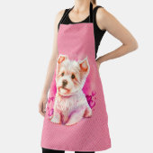 ピンクの子犬ラブキッチンエプロンのオールオーバーピンク エプロン (インサイチュ)