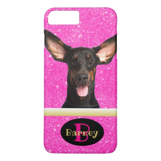 ピンクの子犬愛好家のためのカスタム写真名とモノグラム Case-Mate iPhoneケース (裏面)