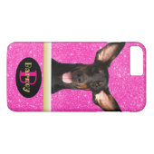 ピンクの子犬愛好家のためのカスタム写真名とモノグラム Case-Mate iPhoneケース (裏面(横))