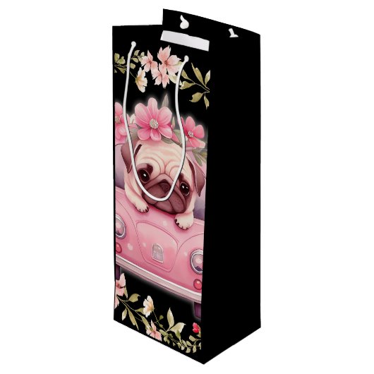 ピンクの子犬抱き枕 ワインギフトバッグ (裏面アングル)