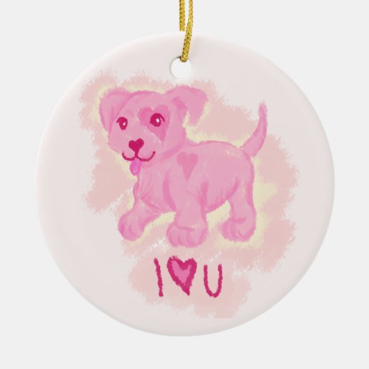 ピンクの子犬 セラミックオーナメント (正面)