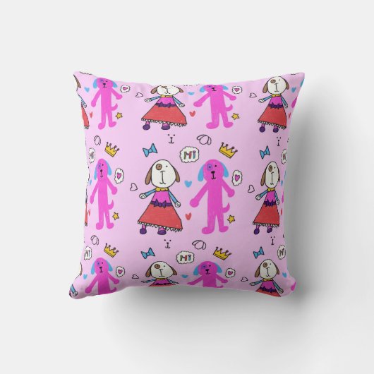 「ピンクの子犬」枕 クッション (裏面)