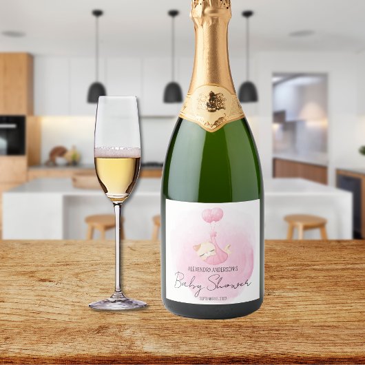 ピンクの子猫の水の色ベビーガールシャワー スパークリングワインラベル