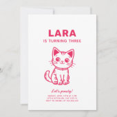 ピンクの子猫の誕生日パーティー招待状 招待状 (正面)