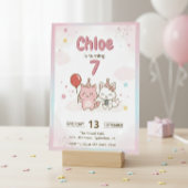 ピンクの子猫の誕生日パーティー 女子会 かわいい 招待状