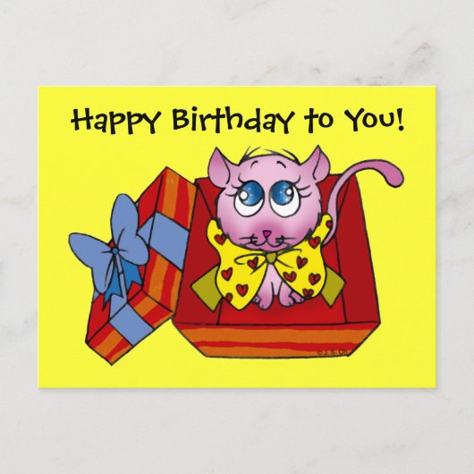 ピンクの子猫の誕生日 ポストカード (正面)