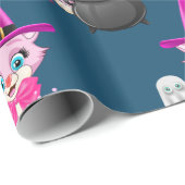 ピンクの子猫ハロウィーンの漫画 ラッピングペーパー (ロールコーナー)