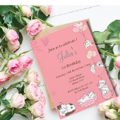 ピンクの子猫ベビーガールの誕生日 招待状