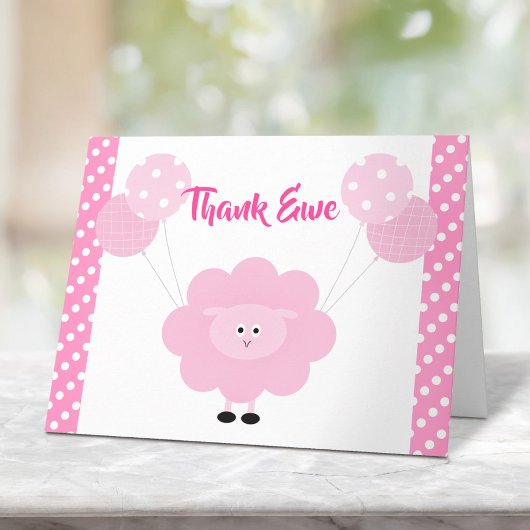 ピンクの子羊のバルーン女の子の赤ちゃんシャワーかわいい甘い サンキューカード