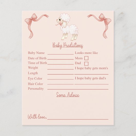 ピンクの子羊の赤ちゃんシャワー予測とアドバイス (正面)