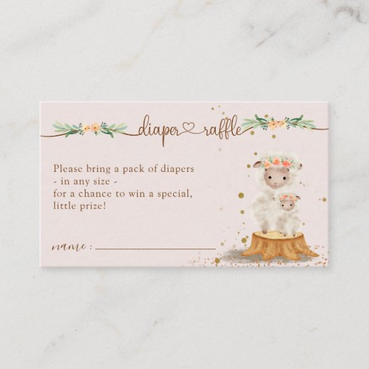 ピンクの子羊の赤ん坊シャワーモーミーオムツラッフル エンクロージャーカード (正面)