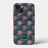 ピンクの孔雀の羽とモノグラムの深いグリーン Case-Mate iPhoneケース (裏面)