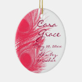 ピンクの孔雀の羽のカスタマイズ可能なベビーのオーナメント セラミックオーナメント (右)