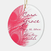 ピンクの孔雀の羽のカスタマイズ可能なベビーのオーナメント セラミックオーナメント (左)