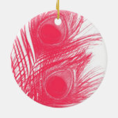 ピンクの孔雀の羽のカスタマイズ可能なベビーのオーナメント セラミックオーナメント (裏面)
