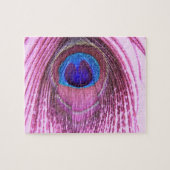 ピンクの孔雀の羽のハート ジグソーパズル (横)