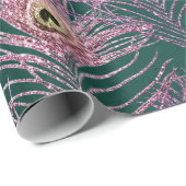 ピンクの孔雀の羽を緑に ラッピングペーパー (ロールコーナー)