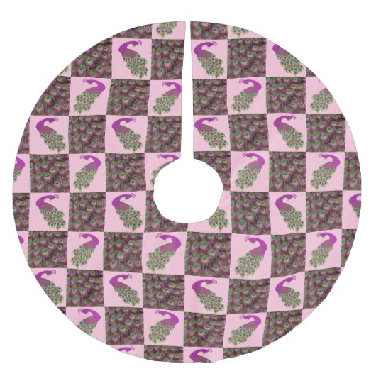 ピンクの孔雀クリスマスツリースカート ブラッシュドポリエステルツリースカート (正面)