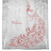 ピンクの孔雀シャワパーソナライズされたーカーテン シャワーカーテン (正面)