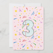 ピンクの学校テーマの3歳の誕生日パーティー 招待状 (裏面)