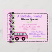 ピンクの学校バスのタイヤ 招待状 (正面/裏面)