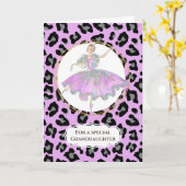 ピンクの孫娘の誕生日ヒョウのバレリーナ カード (黄色い花)