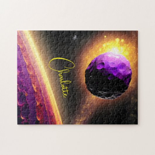 ピンクの宇宙を打ち始めようとしている紫色の巨石 ジグソーパズル (横)