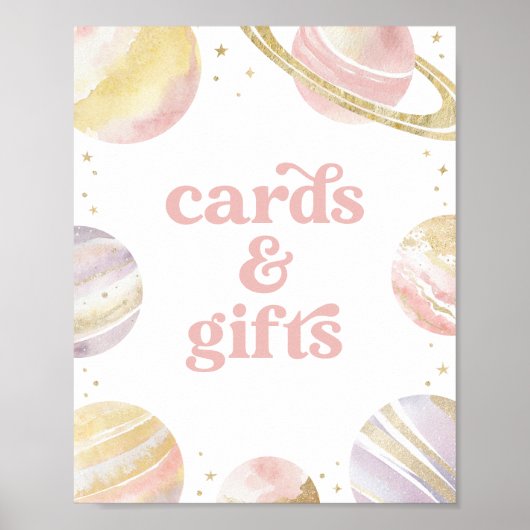 ピンクの宇宙ガール誕生日カードとギフト ポスター (正面)