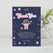 ピンクの宇宙スターズ宇宙飛行士誕生日サンキューカード サンキューカード (スタンド正面)