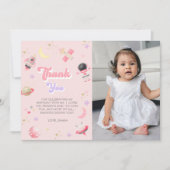 ピンクの宇宙スターズ宇宙飛行士誕生日 サンキューカード (正面)