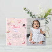 ピンクの宇宙スターズ宇宙飛行士誕生日 サンキューカード (スタンド正面)