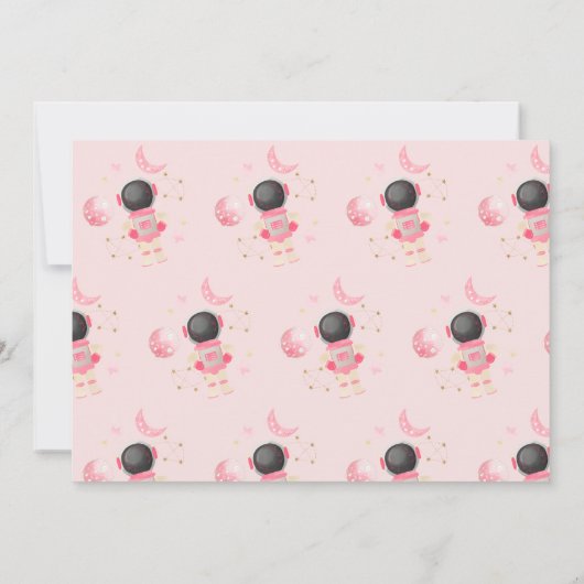 ピンクの宇宙スターズ宇宙飛行士誕生日 サンキューカード (裏面)