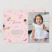 ピンクの宇宙スターズ宇宙飛行士誕生日 サンキューカード (正面/裏面)