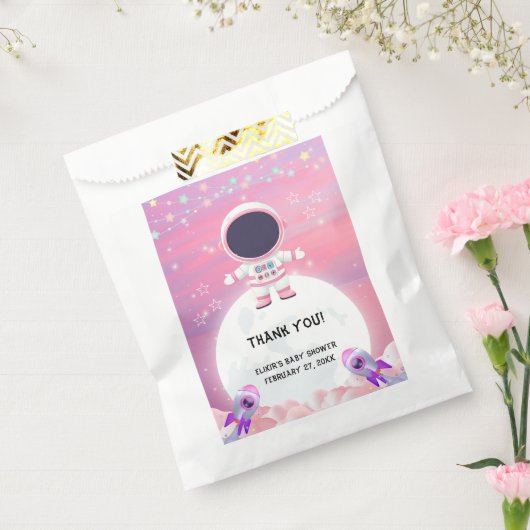ピンクの宇宙リトルエクスプローラーベビーシャワー フェイバーバッグ (封をした状態)
