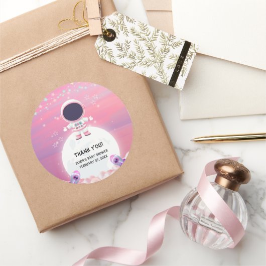 ピンクの宇宙リトルエクスプローラーベビーシャワー ラウンドシール (ギフト)