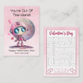 ピンクの宇宙ロボット予算の教室バレンタインデー ノートカード (正面/裏面)