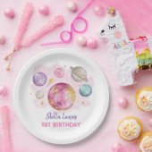 ピンクの宇宙銀河系惑星ムーンベビーガール誕生日 ペーパープレート (パーティー)