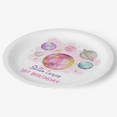 ピンクの宇宙銀河系惑星ムーンベビーガール誕生日 ペーパープレート (アングル)