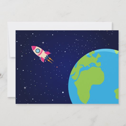 ピンクの宇宙飛行士がいる外宇宙の誕生日写真 サンキューカード (裏面)