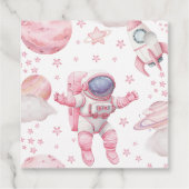 ピンクの宇宙飛行士のファベールタグ 1歳の誕生日 フェイバータグ (裏面)