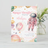 ピンクの宇宙飛行士の女の子の宇宙の誕生日 招待状 (スタンド正面)