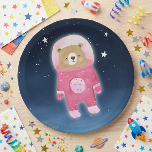 ピンクの宇宙飛行士クマ宇宙ベビーシャワー ペーパープレート