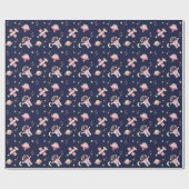 ピンクの宇宙飛行士宇宙星 ラッピングペーパー (フラット)