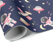 ピンクの宇宙飛行士宇宙星 ラッピングペーパー (ロールコーナー)
