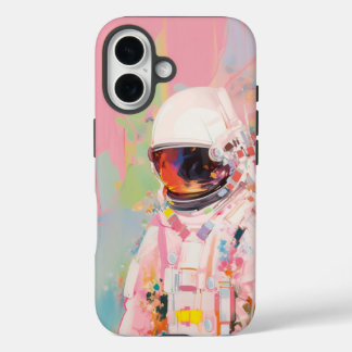 ピンクの宇宙飛行士絵を描抽象芸術のiPhoneケース iPhone 16ケース